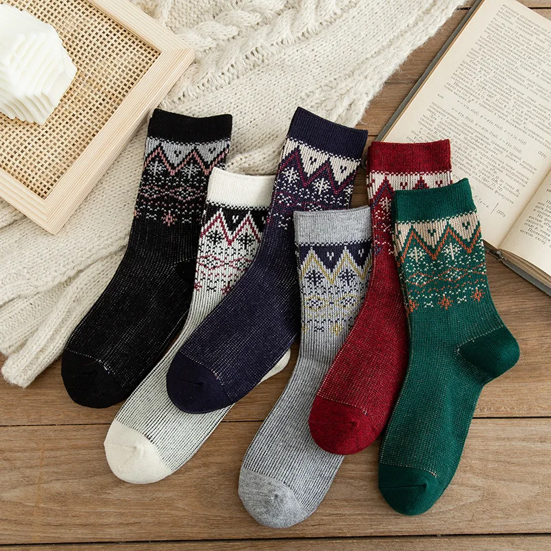 

Winter novelty happy woman socks retro velvet double stitch female crew socks fashion ethnic style novelty gift black White
