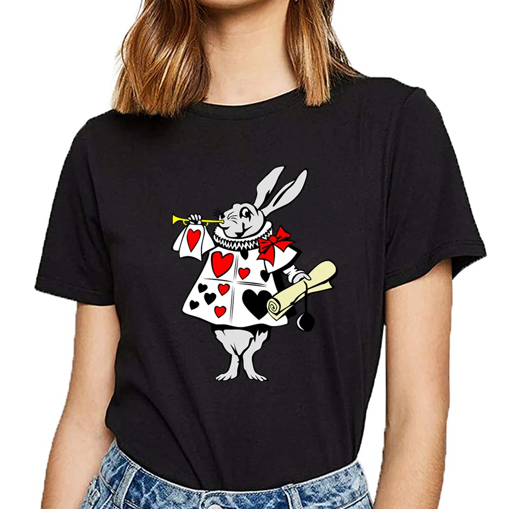 

Tops T Shirt Women rabbit from alice in wonderland Fashion White Short Female Tshirt