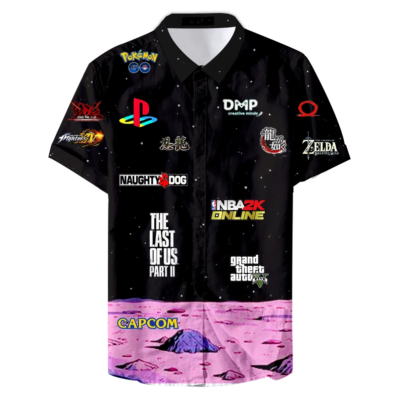 

2019 Summer Button Down Collar 5xl Game Cute Pattern Men Casual Shirt