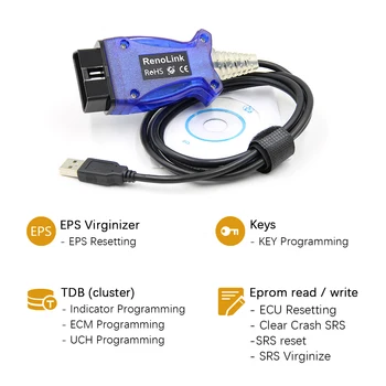ECU-программатор Renolink V1.52 OBD2 для Renault, инструмент для сброса подушек безопасности, автомобильный диагностический инструмент OBD OBD2, программат... ECU-программатор Renolink V1.52 OBD2 для Renault, инструмент для сброса подушек безопасности, автомобильный диагностический инструмент OBD OBD2, программат...
