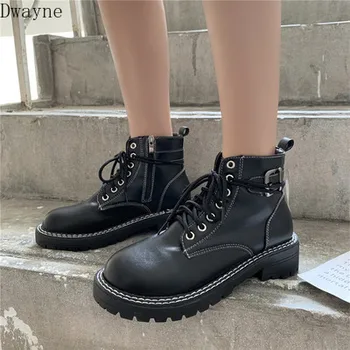 

Handsome Martin Boots British Wind 2019 Autumn New Button Side Zipper Locomotive Boots Tie Shoes with Round Head