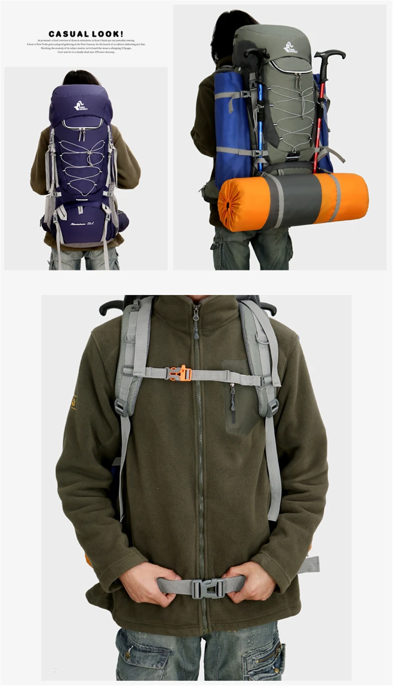 New 75L Large Capacity Climbing Backpack Sport Bag Waterproof Travel Rucksack Camping Hiking Trekking Backpack Molle Outdoor Bag