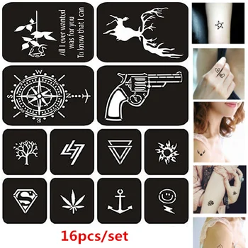 16 unid/set plantillas de tatuajes de Henna pintura pistola de aerógrafo plantillas de patrones Aerografo Pochoirs Pour Peinture de las mujeres de los hombres