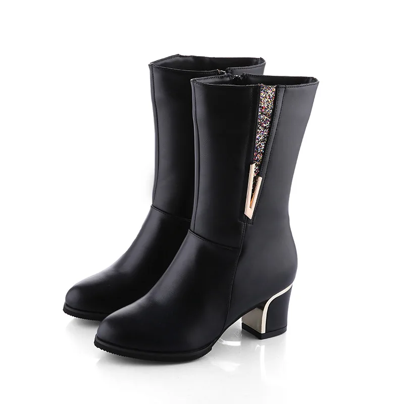 

2019 Autumn And Winter New Style Europe And America Slanted Heel Semi-high Heeled Boots Women's Middle Boots Autumn without Flee