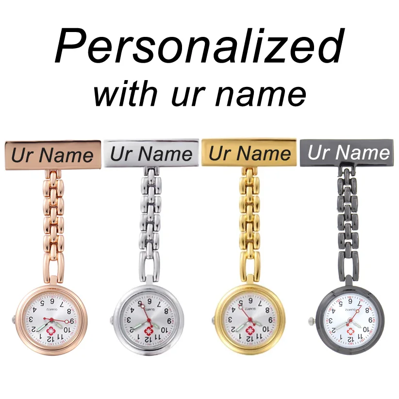 Reloj personalizado grabado con tu nombre, de acero inoxidable Pin de solapa, broche de bolsillo de alta calidad, Fob, reloj de enfermera