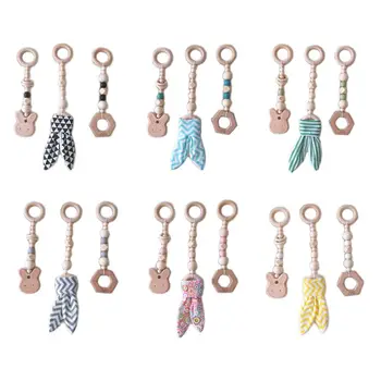 

3 Pcs Cartoon Solid Wood Fitness Rack Pendant Children Room Decoration Baby Toy Hanging Ornaments