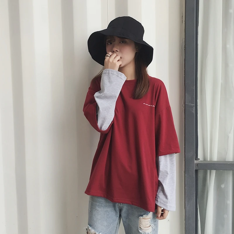 

T-shirt Women Long Sleeve Loose Casual All-match Harajuku Womens Students Spring New Daily Simple O-Neck Chic Female Clothing