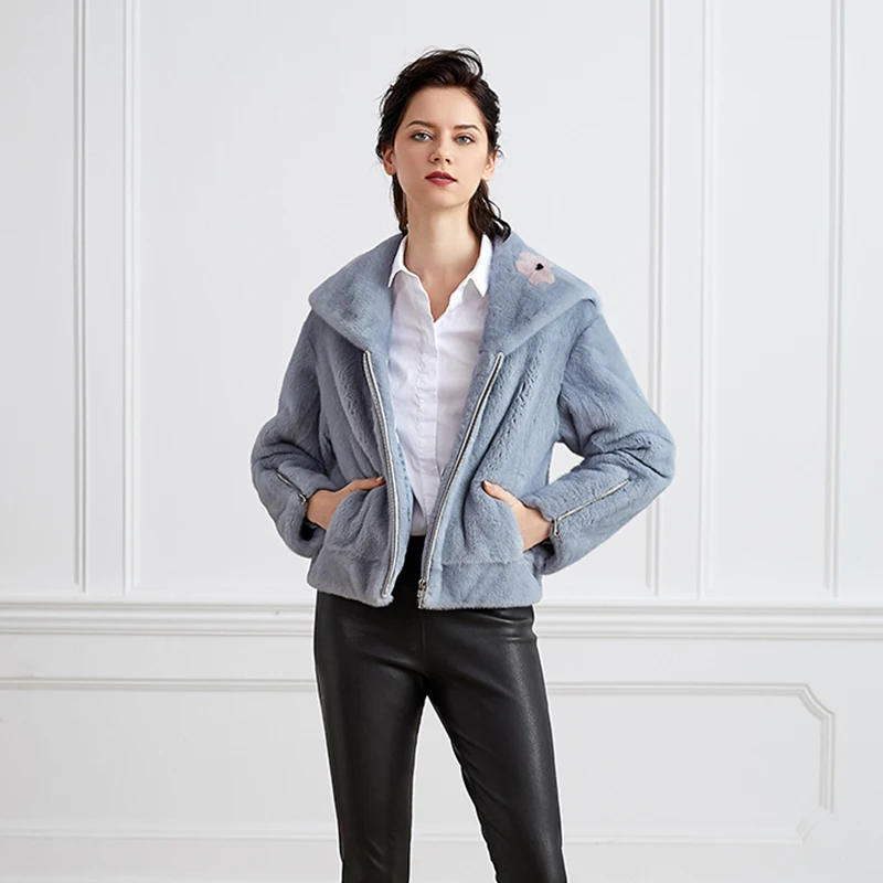 Ftangaiur Winter Import Velvet Mink Coat Print Flower Sailor Suit Style Mink Coat Women's Short Real Natural Mink Fur Coats