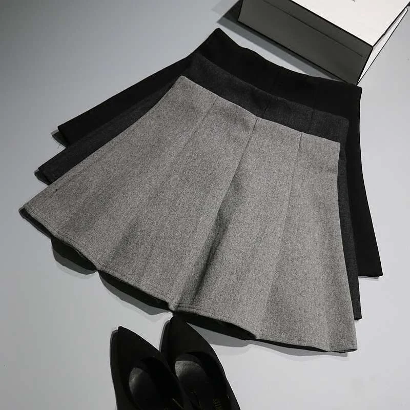 Плиссированная юбка зимние шерстяные юбки высокая талия Джокер слово колледж маленький ботинок юбки с светильник шорты