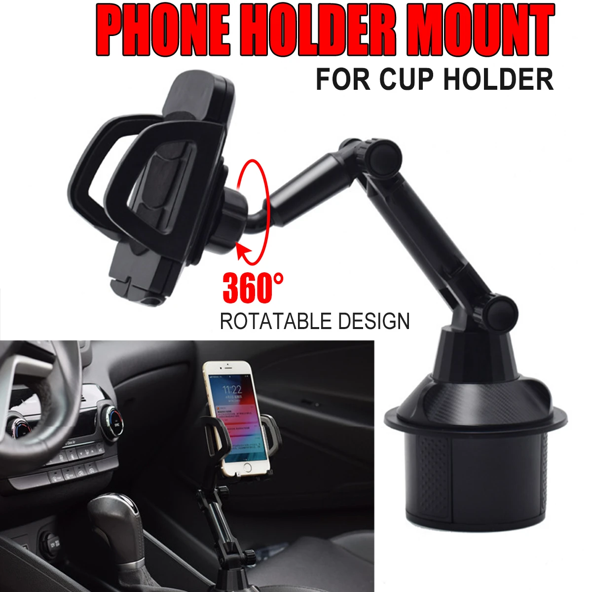 Long Arm Universal 360 Degree Adjustable Gooseneck Cup Holder Cradle For Cell Phone Cup Holder