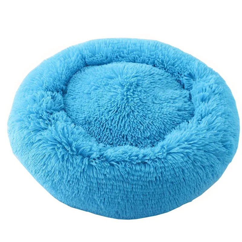 Длинная плюшевая супер мягкая собачья кровать питомник круглый Спальный Мешок Лежак домик для кошек Зимний теплый диван корзина для маленьких средних и больших собак - Цвет: blue