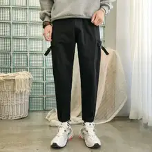 Мужские брюки-шаровары с несколькими карманами, мужские уличные панковские брюки карго в стиле хип-хоп с лентами, однотонные черные повседневные брюки, джоггеры Hombre
