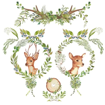 

Removable Deep Forest Style Green Plant Leaves Animal Fawn Stickers Stickers Decoration Home Decoration