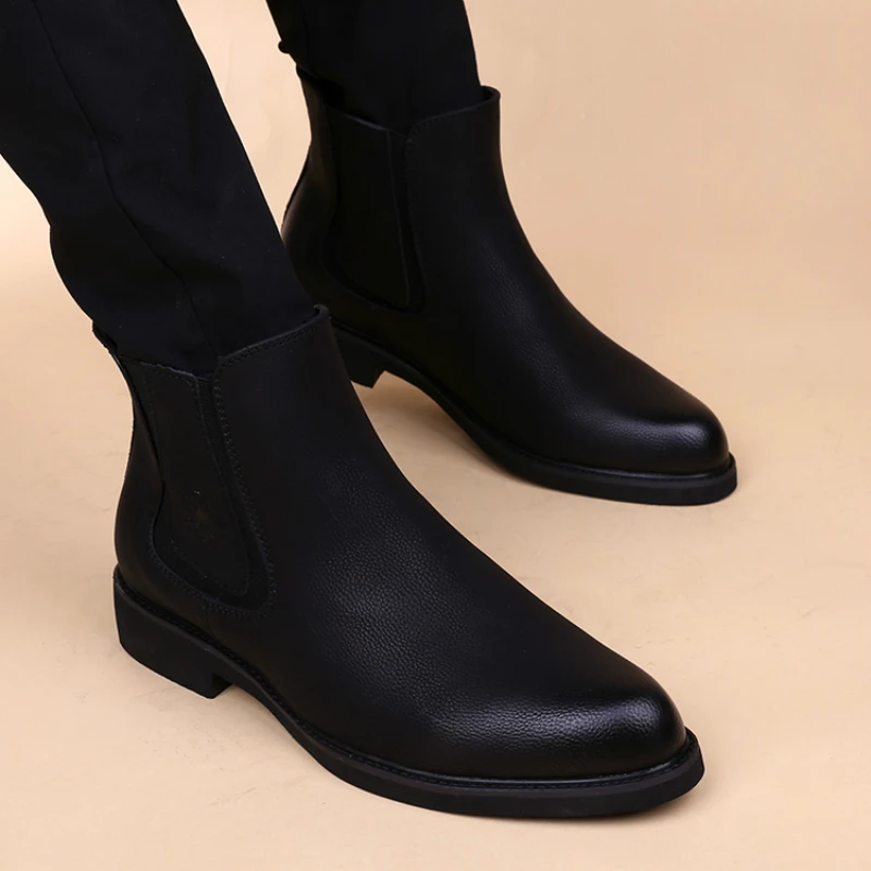 

Korean designer men's fashion chelsea boots natural leather shoes autumn winter boot black handsome ankle botas masculina zapato