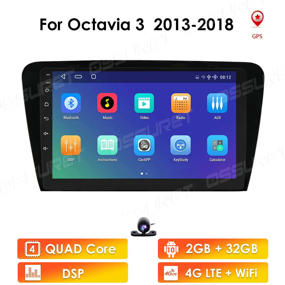 4G+64G Carplay 2 DIN Android 10 car radio For Skoda Octavia 3 2013-2018 2din car stereo audio autoradio navigation WIFI GPS Map