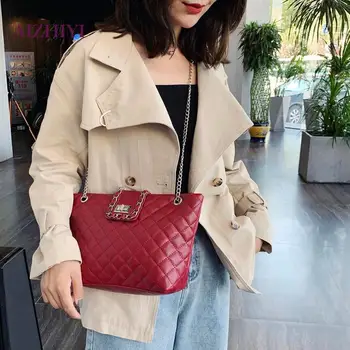 

Lady Luxury Solid Color PU Leather Handbags Women Large Capacity Shoulder Bags Female Big Lattice Simple Casual Chain Totes