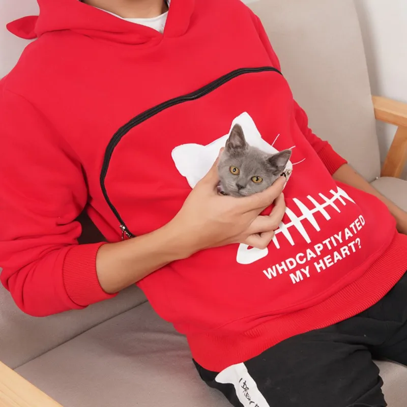 Толстовка творческая кошка любителей толстовка кенгуру собак свитер для домашнего питомца обниматься Для женщин Hooy карман животных ушками на капюшоне