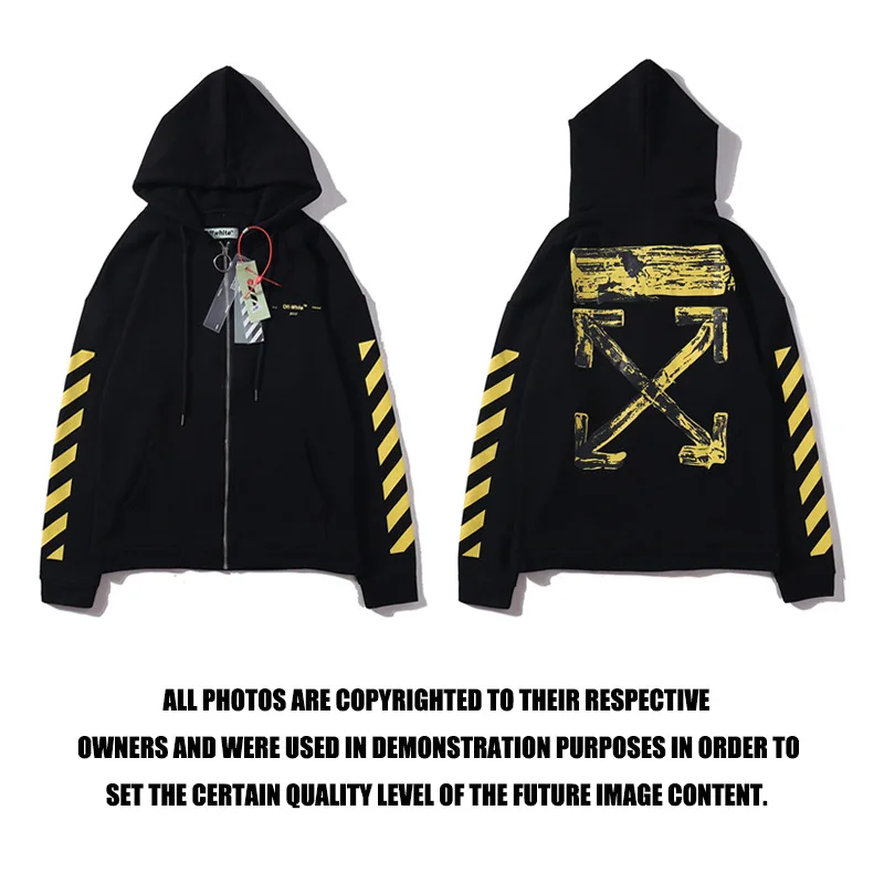 OFF-WHITE OW Масляная картина желтая полосатая стрела с капюшоном мужская и женская Пара моделей Толстовка высокого качества