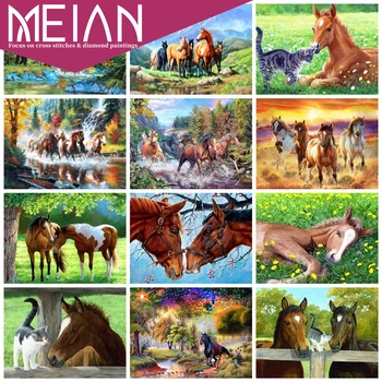 

2020 Meian Horse Full Square Diamond Painting Horse Diamond Embroidery Animals Picture 5D Diy Mosaic Rhinestone Home Decoration