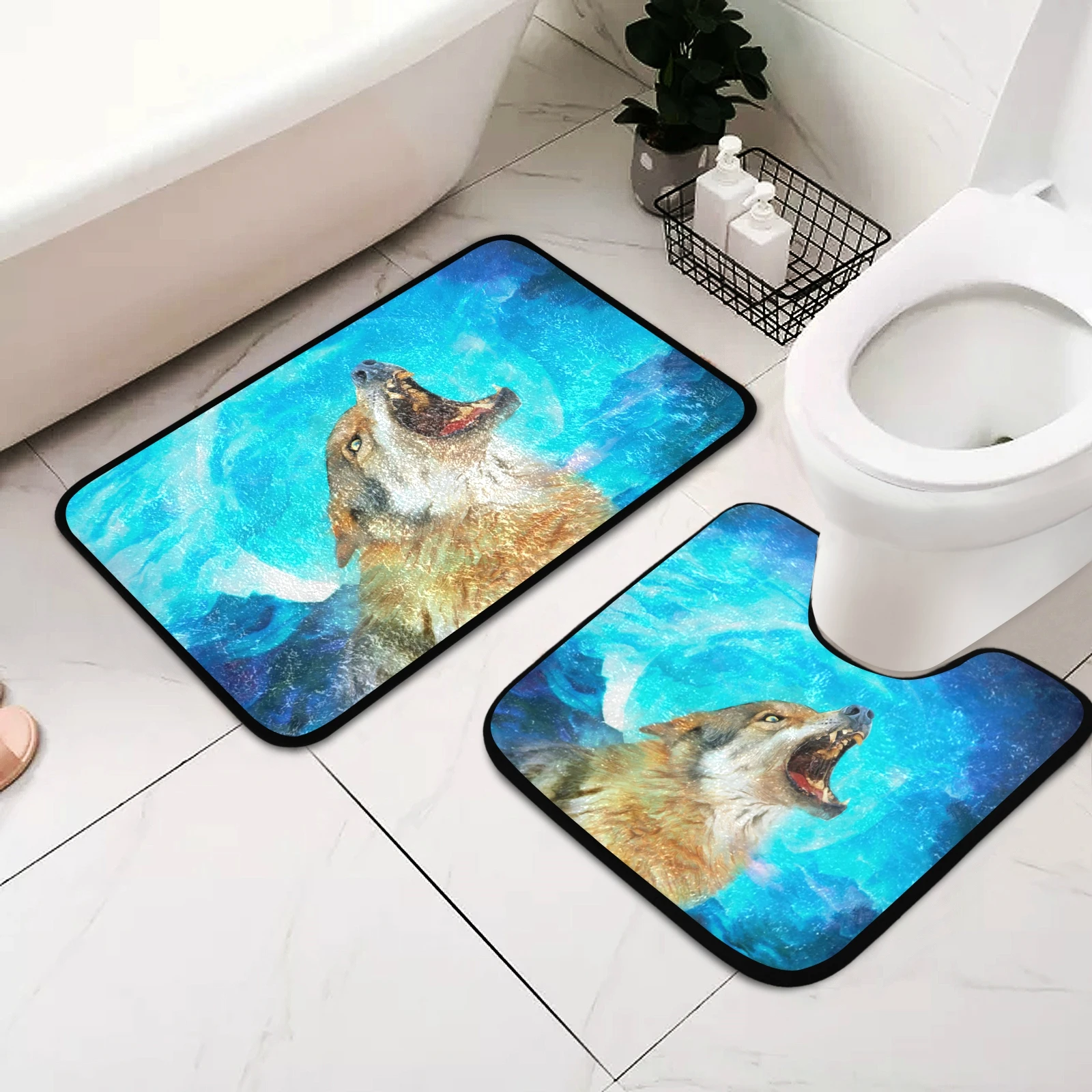 

2 шт./комплект, коврики для ванной с рисунком воющего волка и Луны