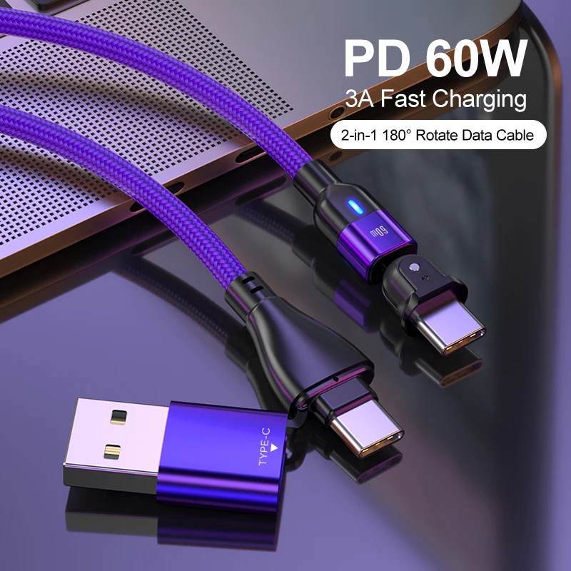 2 In 1 Cavo Usb C 60W Usb-A/C A Tipo-C 3A Cavo Dati Di Ricarica Rapida Per Macbook Ipad Mini Ipad Pro Z Flip S21 S20 Dispositivi Usb C