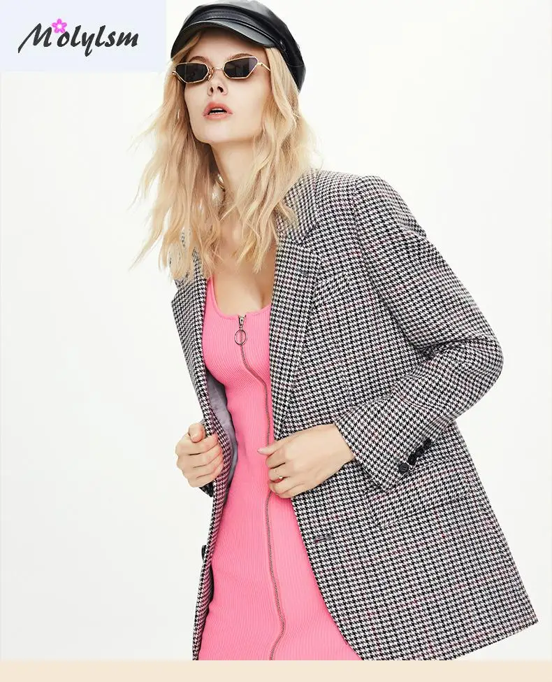 New Wool Plaid Suit Coat In Autumn / Winter 2020 Blazer Women Femme Veste