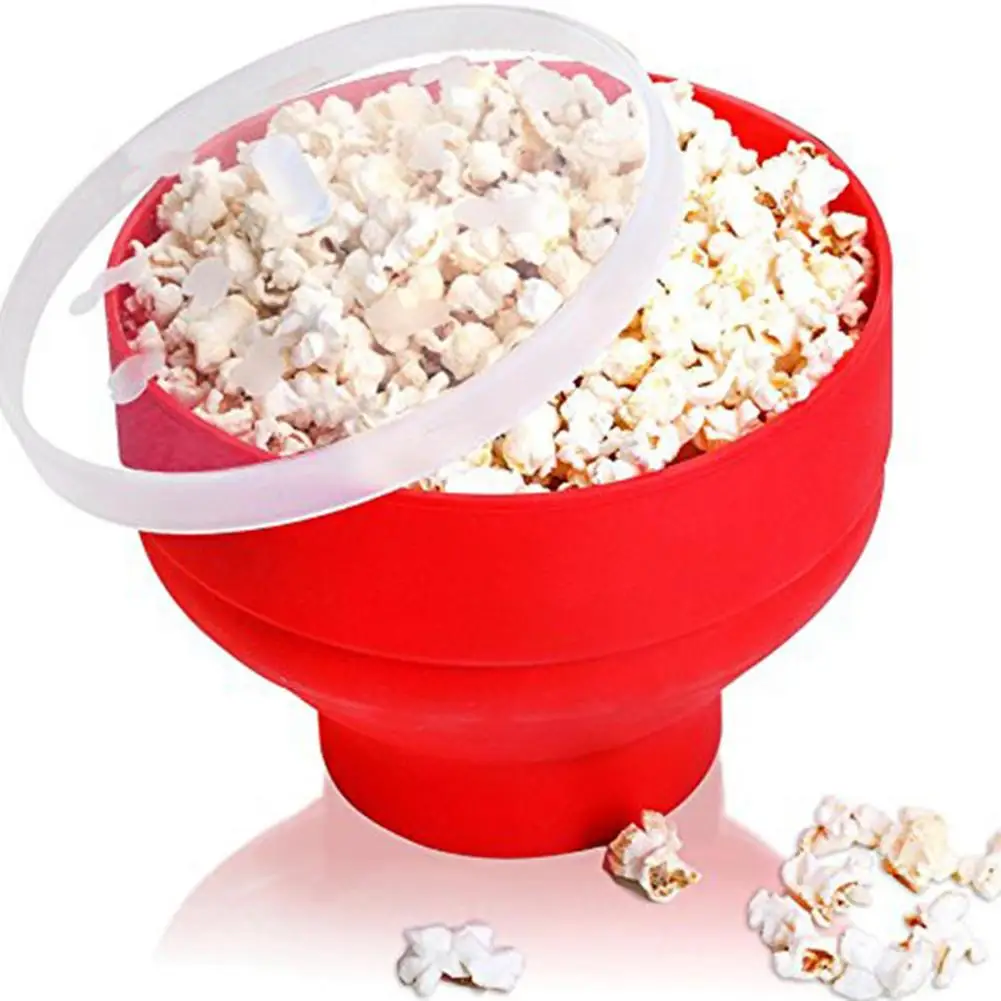 Popcorn Tub Microwave Collapsible Silicone Maker Popper Bowl Kitchen Hot Air Lid 