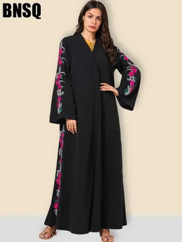 

Elegant Maxi Dress Floral Muslim Embroidery Abaya Ethnic Hijab Cardigan Kimono Long Robe Gowns Middle East Eid Ramadan Islamic