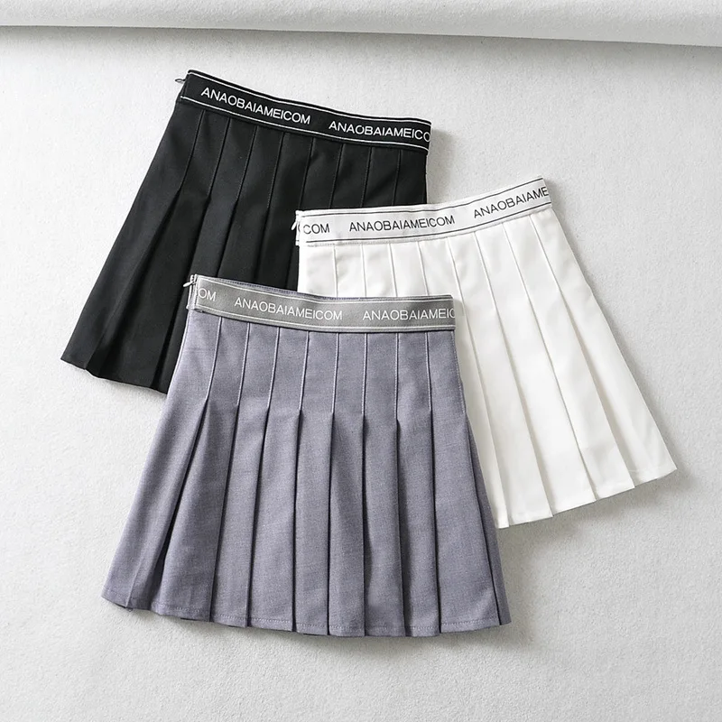 

2020 Spring And Summer New Style Waist Webbing Lettered Anti-Exposure Pleated Skirt Women's Slim Fit Versatile High Waist Skirt