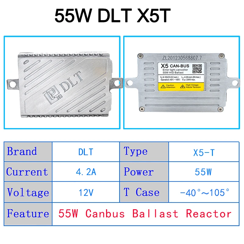 HIDLT AC 55W DLT X5 Canbus Ballast HID Xenon Conversion Headlight Kit 5500K White H1 H3 H7 H11 HB3 HB4 9012 D2H Xenon Bulb Lamp (2)