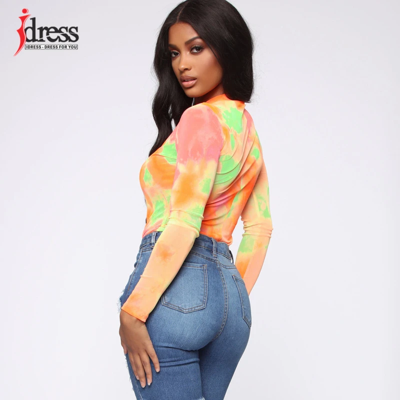 IDress Hot One Piece Tie Dye Party Bodysuits Long Sleeves High Neck Body Suit Long Sleeve 2020 Skinny Rompers Catsuit Overalls (6)