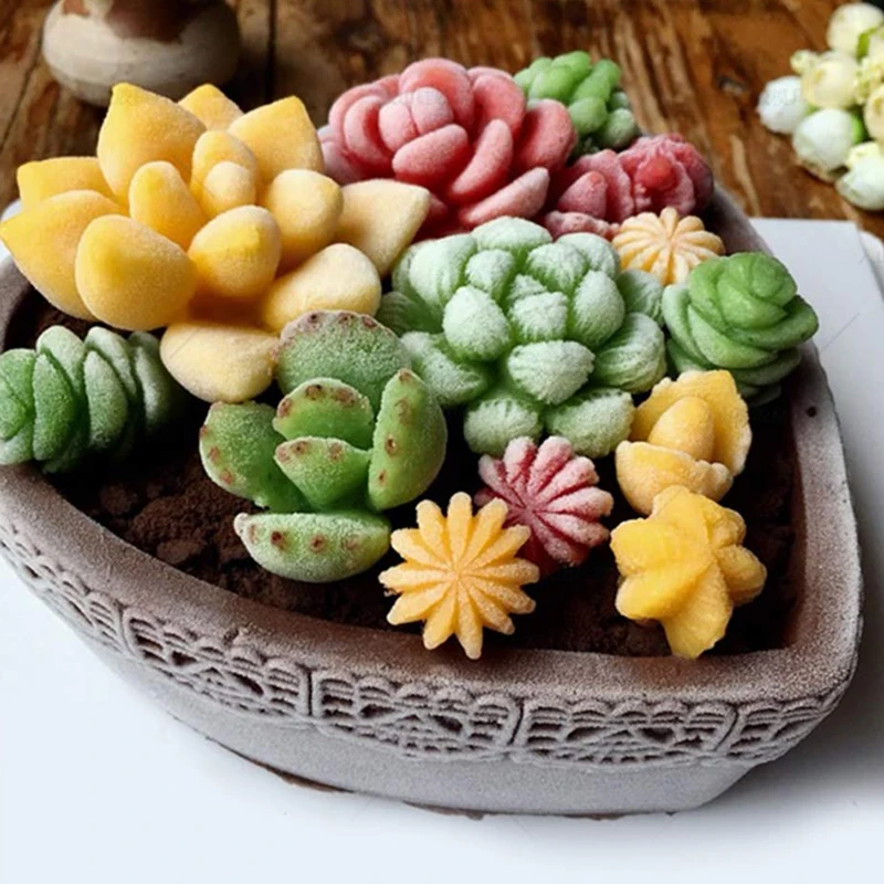 YIWUMART Succulent Cactus Plants Candle Silicone Mould Dessert Cake Decorating Tool DIY 3D Chocolate Candy Handmade Soap Mold