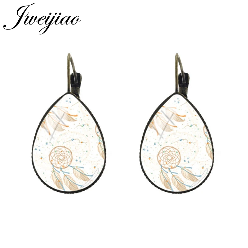 JWEIJIAO Tear water-drop Ear Clip Earrings Dreamcatcher picture Indian Culture Legend of Beauty element Women Earrings DH133 - Metal Color: DH143