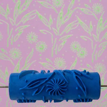 

Embossed Paint Roller Sleeve Wall Texture Stencil Brush Pattern Decor DIY Rubber Flower Leaves Hand Tool
