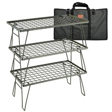 Campingmoon Tables Folding Picnic Table Multi-Layer Iron Rack Shelf Round Corner Design Camping Table with Oxford Storage Bag