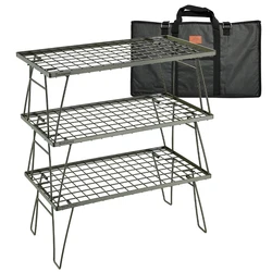 Campingmoon Tables Folding Picnic Table Multi-Layer Iron Rack Shelf Round Corner Design Camping Table with Oxford Storage Bag