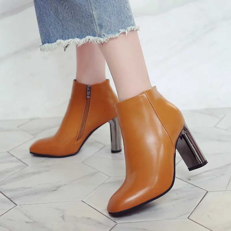 

Autumn Rough Female Thick Heel side Zipper Boots Plus Size Leather Women's Ankle Boot Fashion Martin boots dfg45