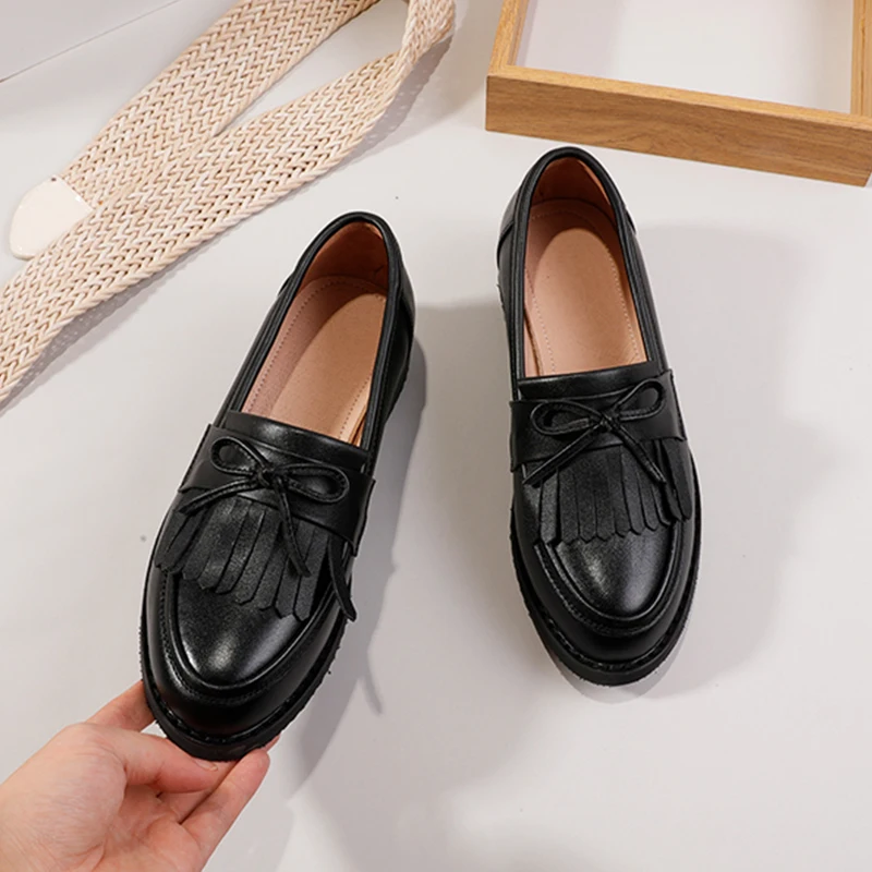 Women's Flats Oxford Shoes Woman Genuine Leather Sneakers Ladies Brogues Vintage Casual Oxfords Shoes For Women Footwear