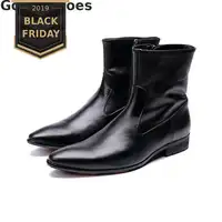 Зимние ботинки мужские черные ботинки из натуральной воловьей кожи короткие ботильоны рабочие ботинки с острым носком на молнии сбоку