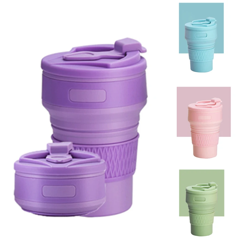 Portable Foldable Cup Can Hold Water Folding Cup with Lids Coffee Certified BPA Free Silicone Picnic（9.5fl.oz） Tea & Snacks and Suitable for Hiking Collapsible Travel Cup