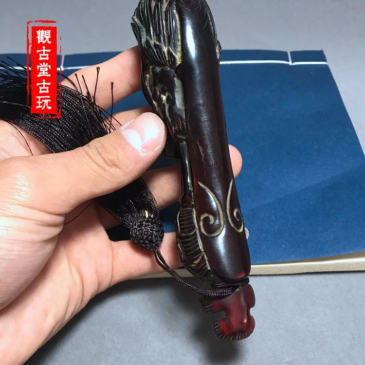 Красивый Тибетский Природный старый рог яка Голова Дракона Ruyi орнамент