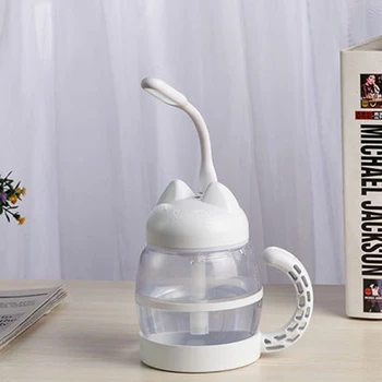 

3 in 1 420ML USB Cat Air Humidifier Ultrasonic Cool-Mist Adorable Mini Humidifier with LED Light Mini USB Fan for Home Office