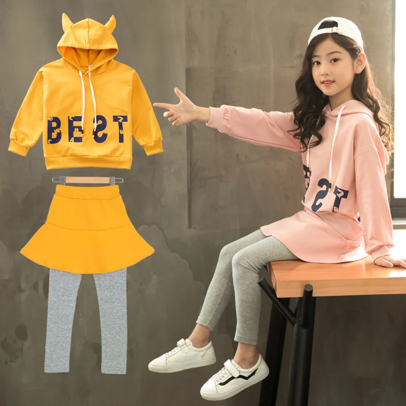 

Children Girls Korean-style Autumn Big Boy Ox Horn Set Ox Horn Lettered Fake 2-Piece Culottes CHILDREN'S Suit Fashion