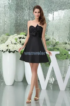 

free shipping modest 2016 new design hot seller mini custom size/color handmade bow chiffon gown short black bridesmaid dresses