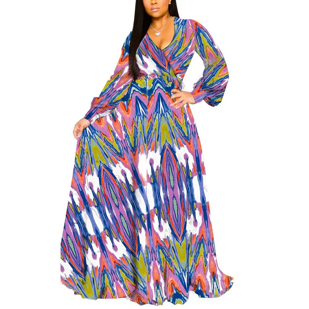 Fadzeco African Plus Size Dresses For Women Robe Loose Dress Dashiki Batik Floral Wax Print Lady Clothing African Gown For Women