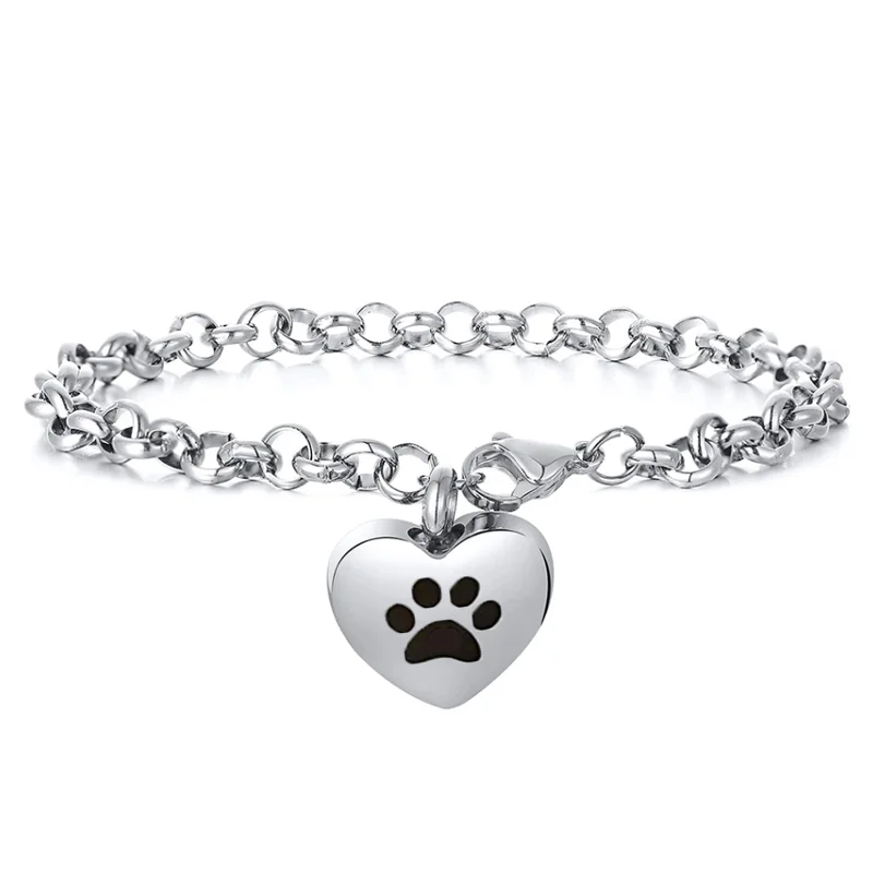 Dropshipping Engraved Heart Pets Paw Urn bracelet,heart charms memorial ashes urn bracelet jewelry makings keepsake 4