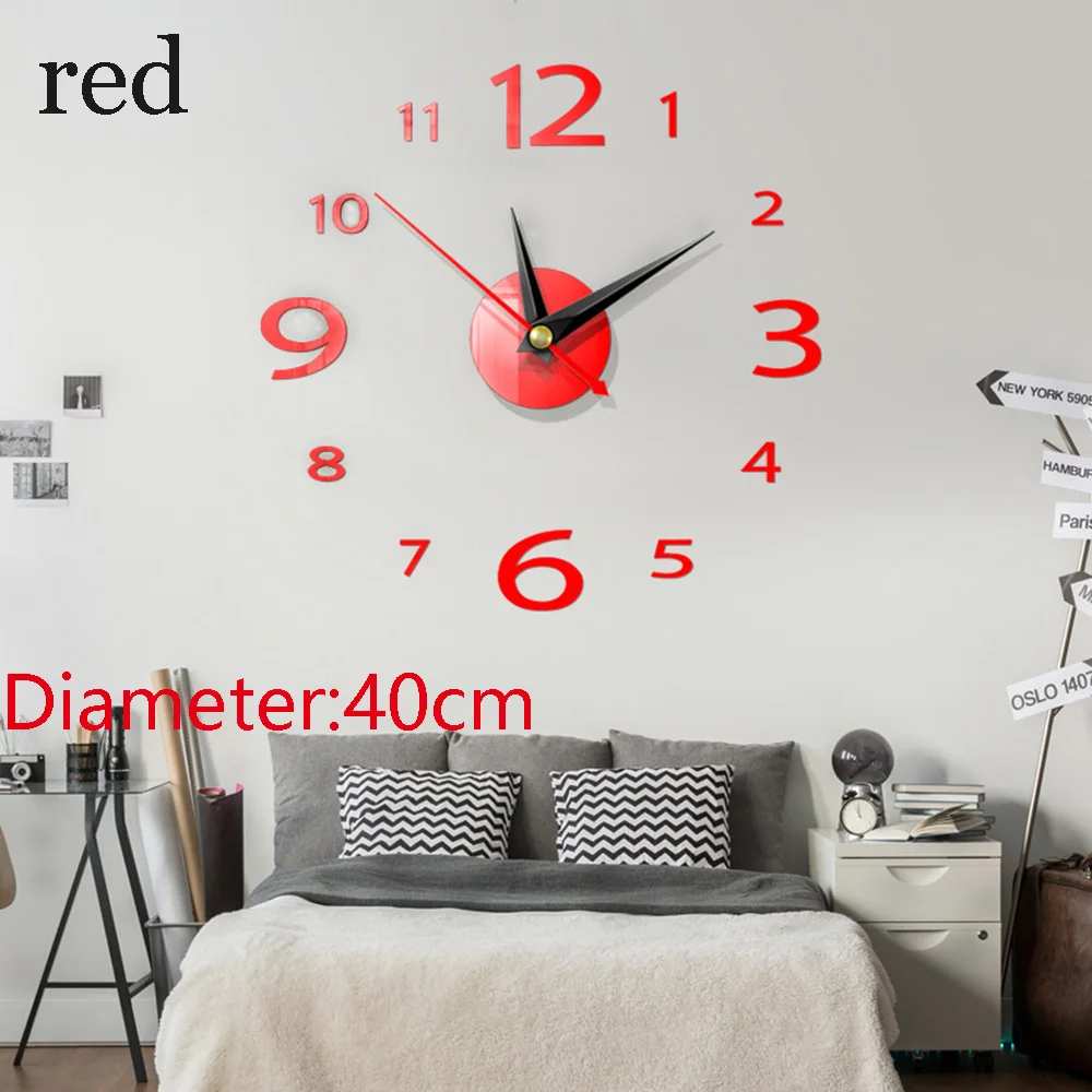 red 1 шт. бесшумные настенные часы круглые часы простота современная спальня развертки второй механизм кварцевый колокольчик домашний декор - Цвет: red
