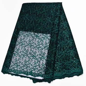 

CS 2020 African Lace Fabric deep green Embroidered Nigerian Laces top sale High Quality French Tulle Lace Fabric For Women Dress