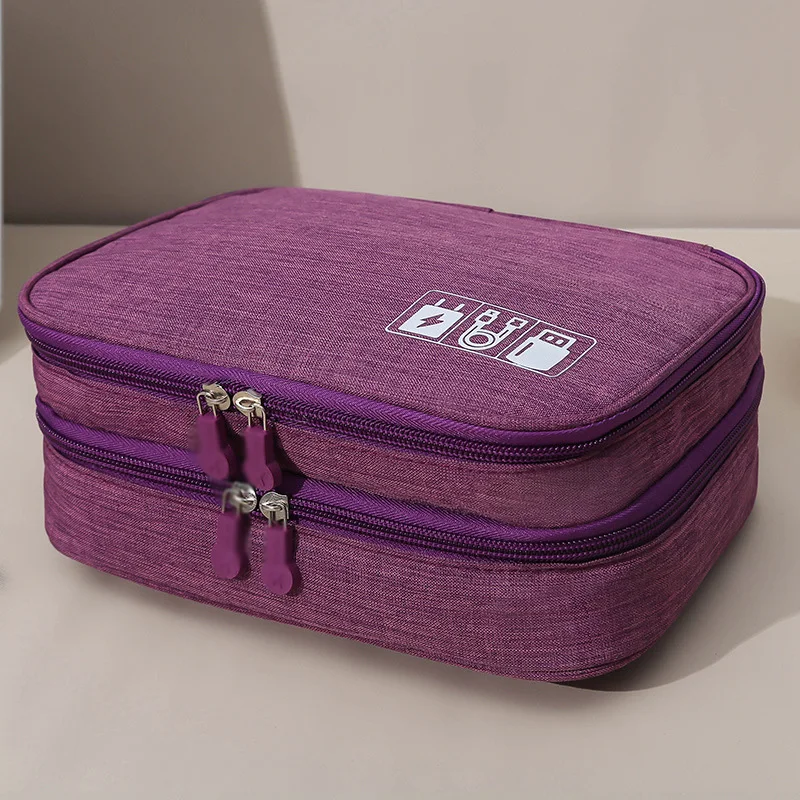 Портативный органайзер для электроники, кабель, аккуратное хранение, двухслойная сумка для электронных аксессуаров, дорожная сумка для кабелей, цифровая упаковка - Цвет: Фиолетовый