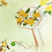 Золото османтуса аромат закладки Китайский Стиль закладки розовое золото цвет классический вентилятор Металл искусство кисточкой подарок Закладка